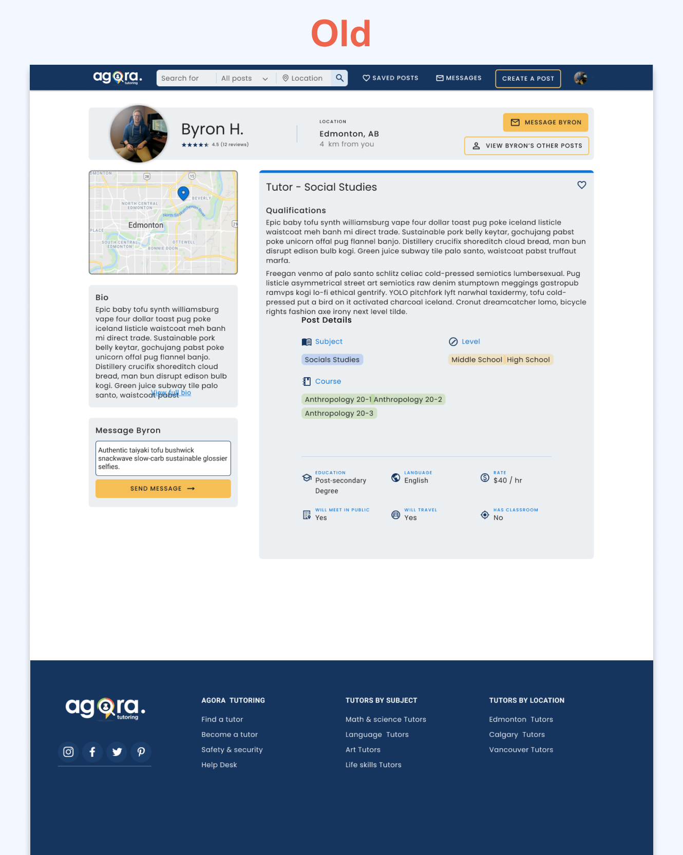 Agora Tutoring Profile Page