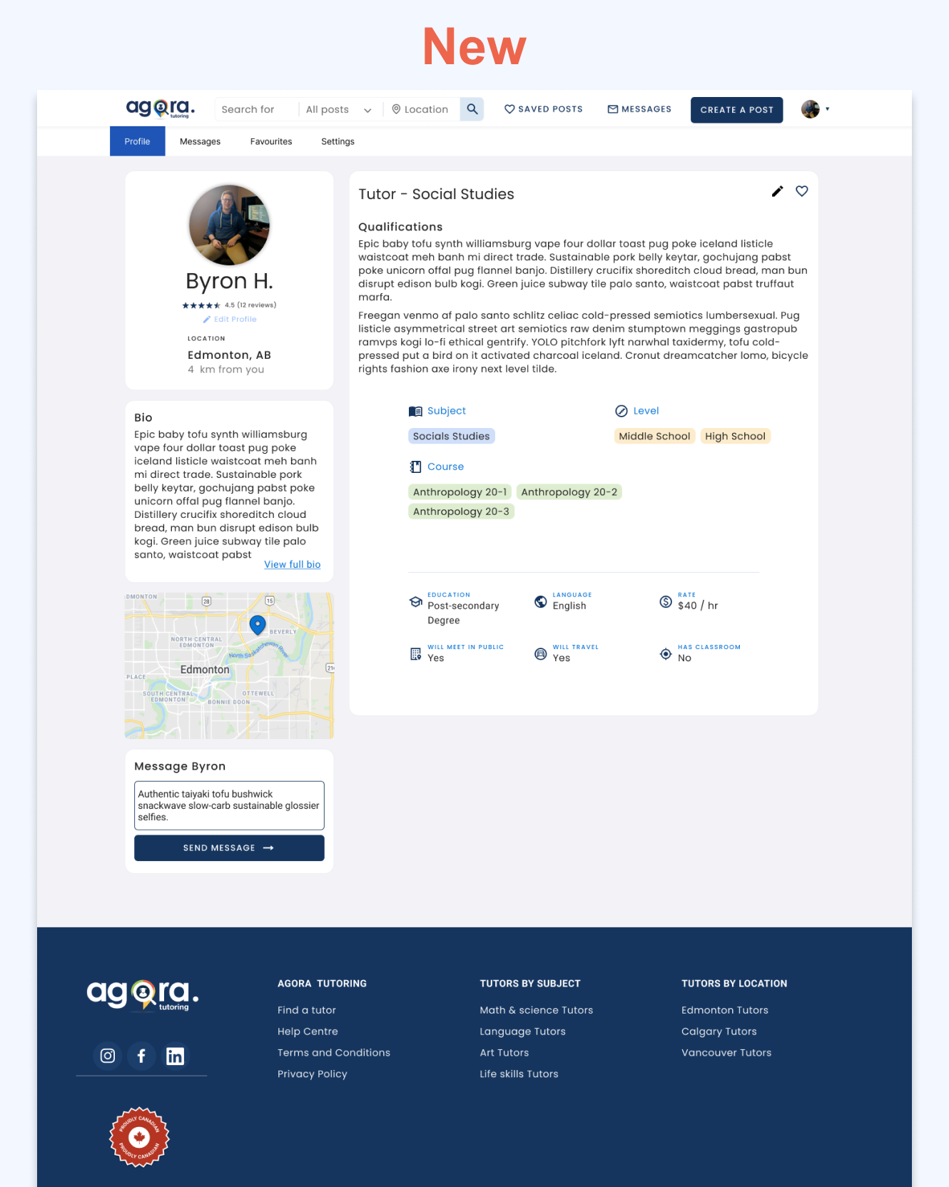 Agora Tutoring Profile Page